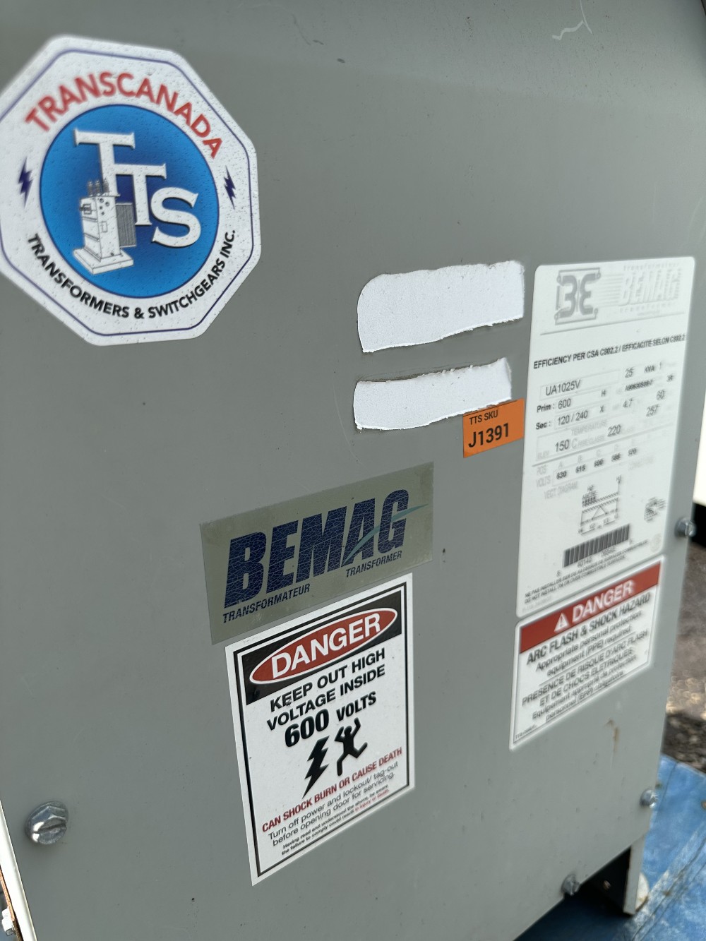 25 KVA 600 Primary, 120/240 Secondary, Bemag Inc.Isolation Transformer, 1-phase, 60 Hz - Image 3