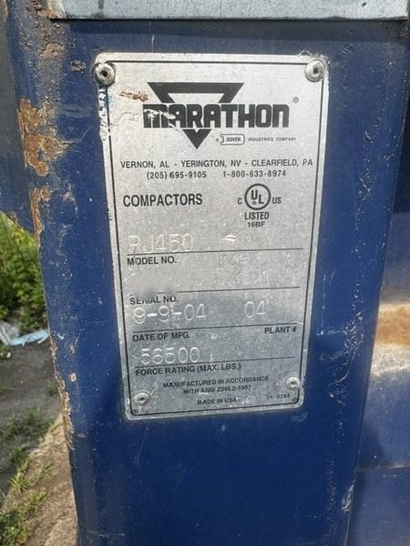 Marathon #RJ-450, stationary compactor, 4 cu.yd., 15 HP, 6" cylinder, 67" x 60" clear top opening, side - Image 6