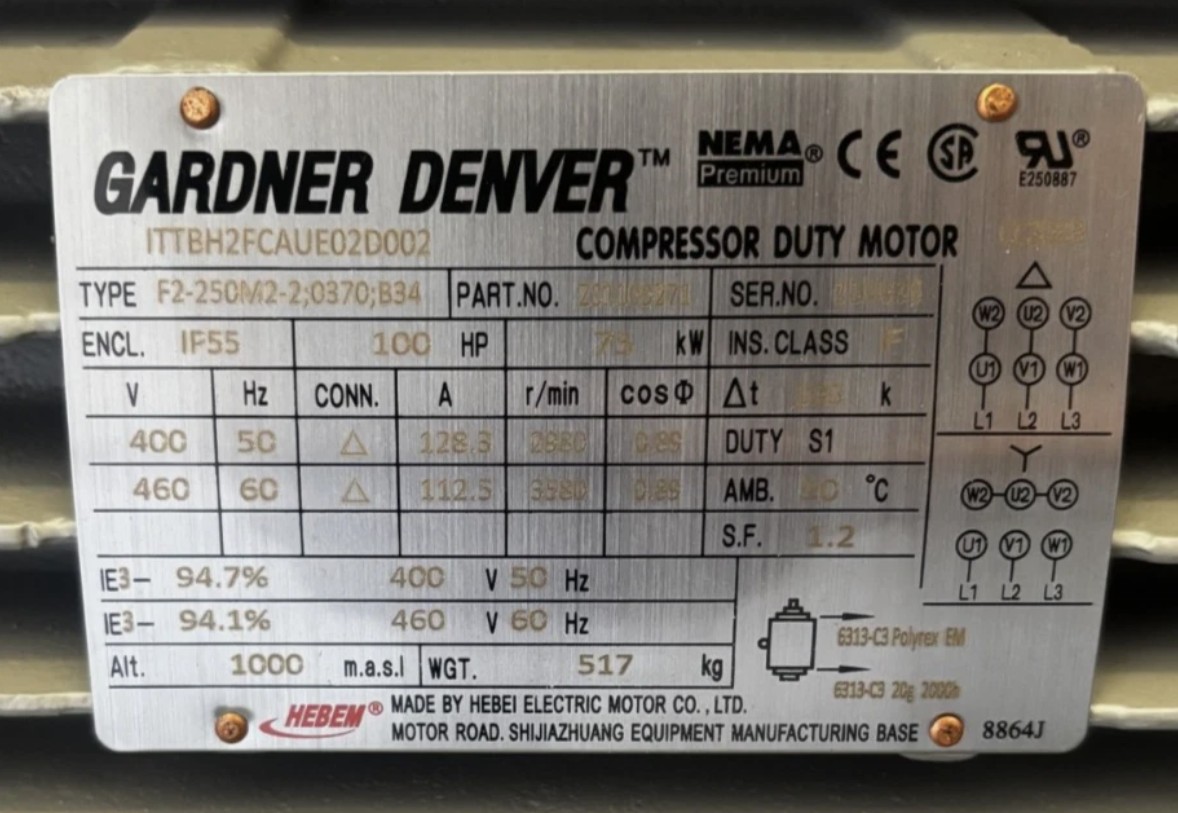 440 cfm, 130 psig, Gardner Denver #L55-75F, Rotary Screw Air Compressor, 100 HP, 212&deg;F max. operating - Image 5