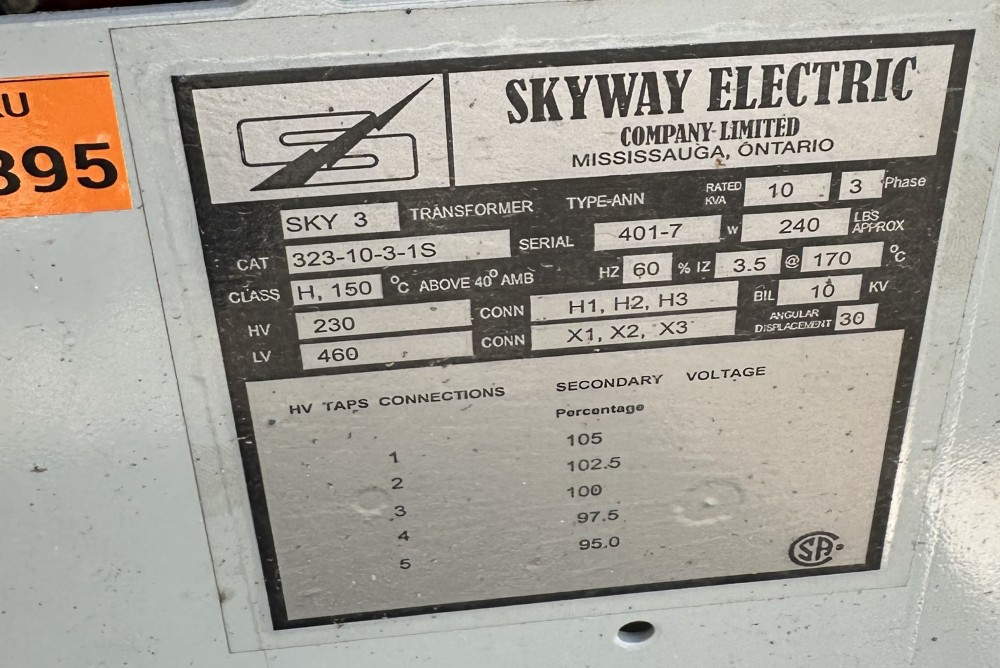 10 KVA 230 Primary, 460 Secondary, Skyway Electric Co. Ltd., Dry Type Transformer, Isolation Type ANN, Class - Image 1