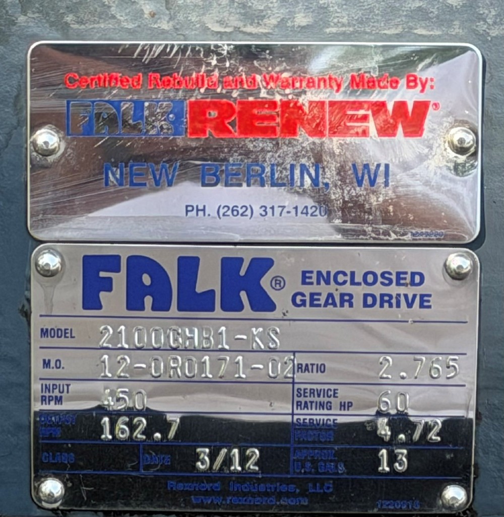60 HP @ 450 RPM, Falk #2100GHB1-KS, gear reducer, 2.76 :1 ratio - Image 1