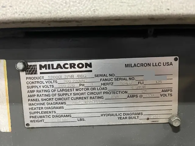 275 Ton, 14.6 oz., Cincinnati Milacron #Roboshot-S2000I-275B, Injection Molding Machine, 27.9" x 25" tie - Image 10