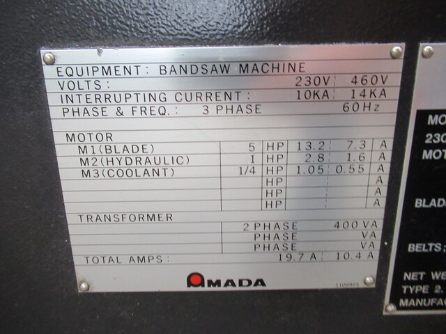 10" x 11" Amada #HFA250W, Programmable Auto Horiz Bandsaw, 1" x.037" x 11' 6" blade, variable speed, 70-262 - Image 10