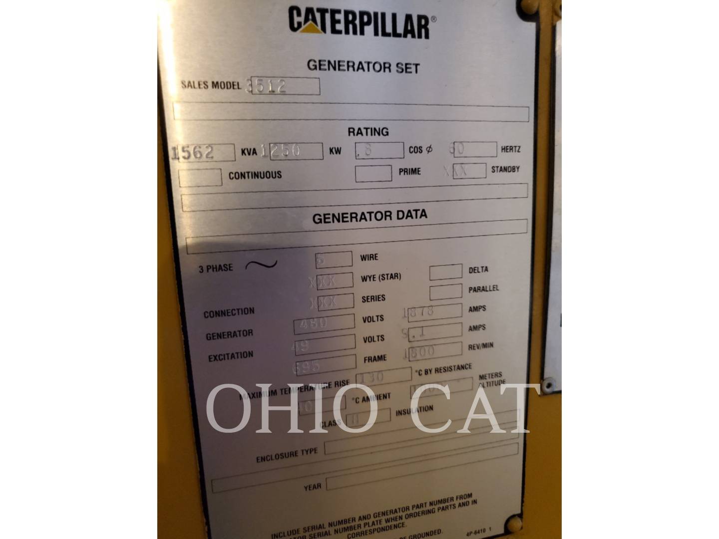 1250 KW Caterpillar 3512, Stationary Generator Set, Diesel, 1800 RPM, 480V, 1151 hours, 1995 - Image 4