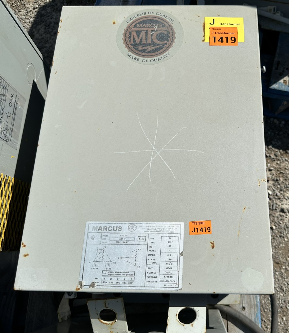 14 KVA 600 Delta Primary, 460 Delta Secondary, Marcus Transformer of Canada Ltd., 3-Phase Isolation - Image 2