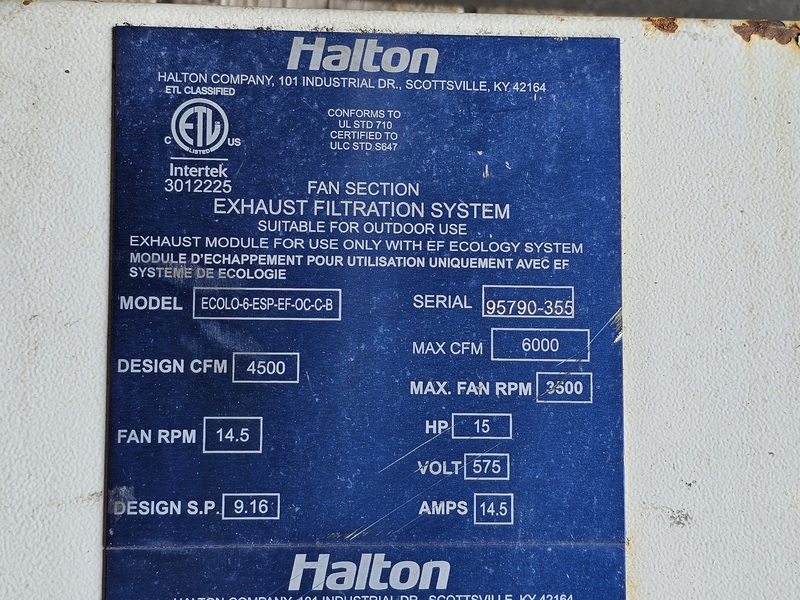 Halton #ECOL-O-6-ESP-EF-OC-C-B, Exhaust Filtration System, 6,000 cfm, 15 HP, 3500 RPM, 9.16" w.g., Danfoss - Image 2
