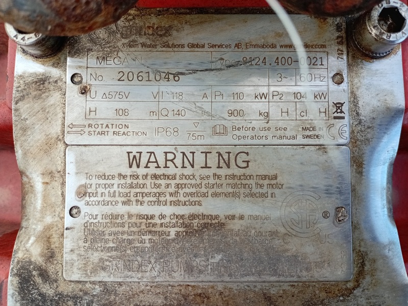 2219 GPM @ 345' TDH, Grindex #8124.400-0021, Submersible Drainage Pump, 147 HP, 6" discharge, 246' max. - Image 2