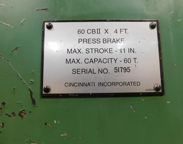60 Ton, Cincinnati #60CBIIX4, CNC Hydraulic Press Brake, 6' overall, 54" between housing, 11" Stroke, 7.5 HP - Image 4