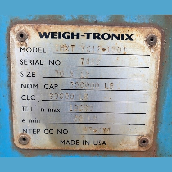200,000 lb. Avery Weigh-Tronix #IMXT-7012-100T, Steel Deck Truck Scale, 70' long x 12' wide, 90,000 lb. CLC - Image 3
