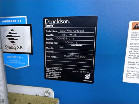 1850 cfm Donaldson Torit #WSO-FM25-1, mist collector, 3 HP, 245 sq.ft. filter media, 2019 - Image 4