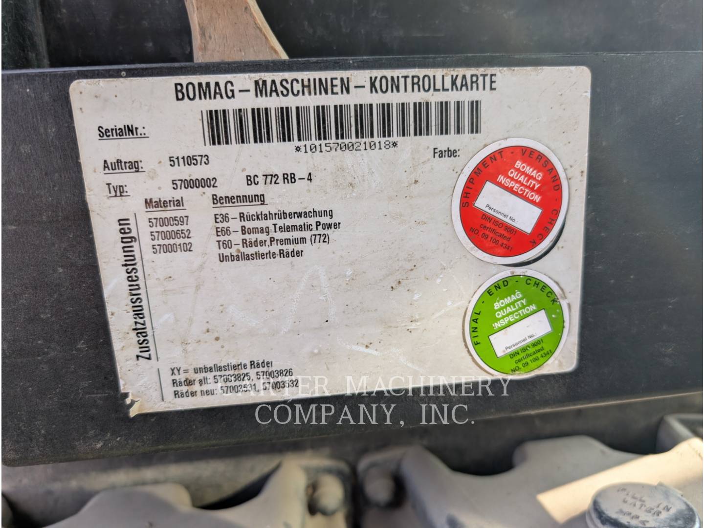 Bomag BC772RB-4, Compactor, 11450 hours, S/N: 101570021018, 2015 - Image 6