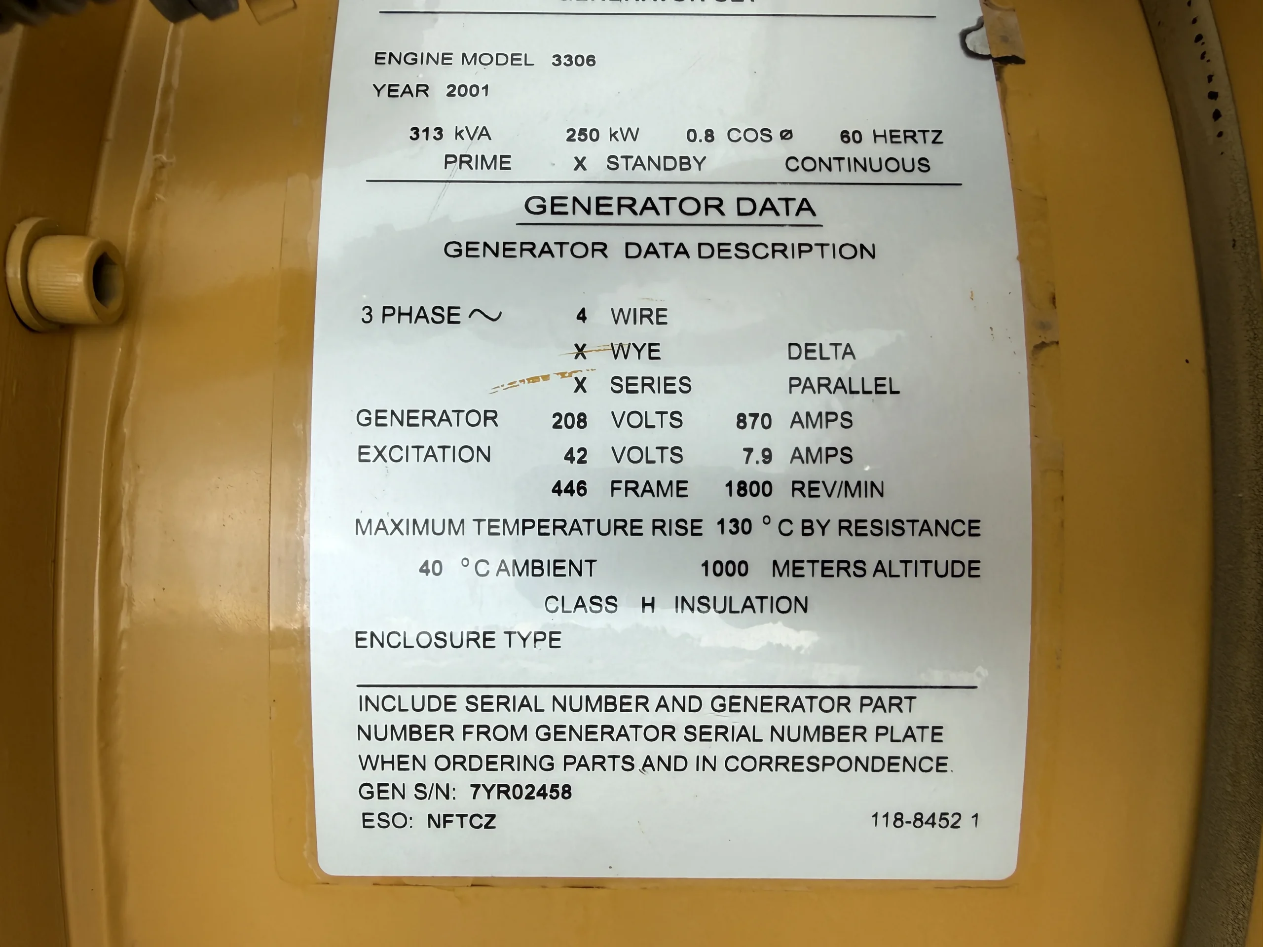 250 KW Caterpillar #3306, diesel generator set, 208 Volts, 3-phase, 574 hours, 382 HP @ 1800 RPM, EPA Tier 1 - Image 10