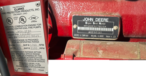 3500 GPM @ 231' TDH, Clarke #JW6H-UF60, Fire Pump, John Deere Diesel Engine, 654 Hours, (4 available) - Image 5