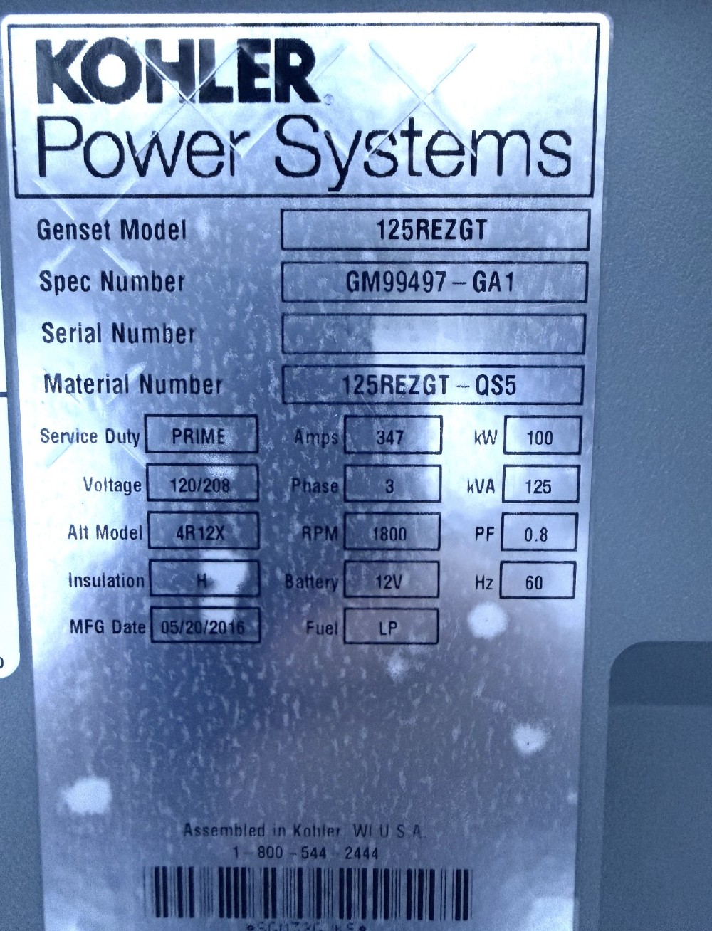 100/125 kW Kohler #125REZGT, Towable Propane Generator, 277/480V., Only 17 Load Hours / 101 Total Hours - Image 8