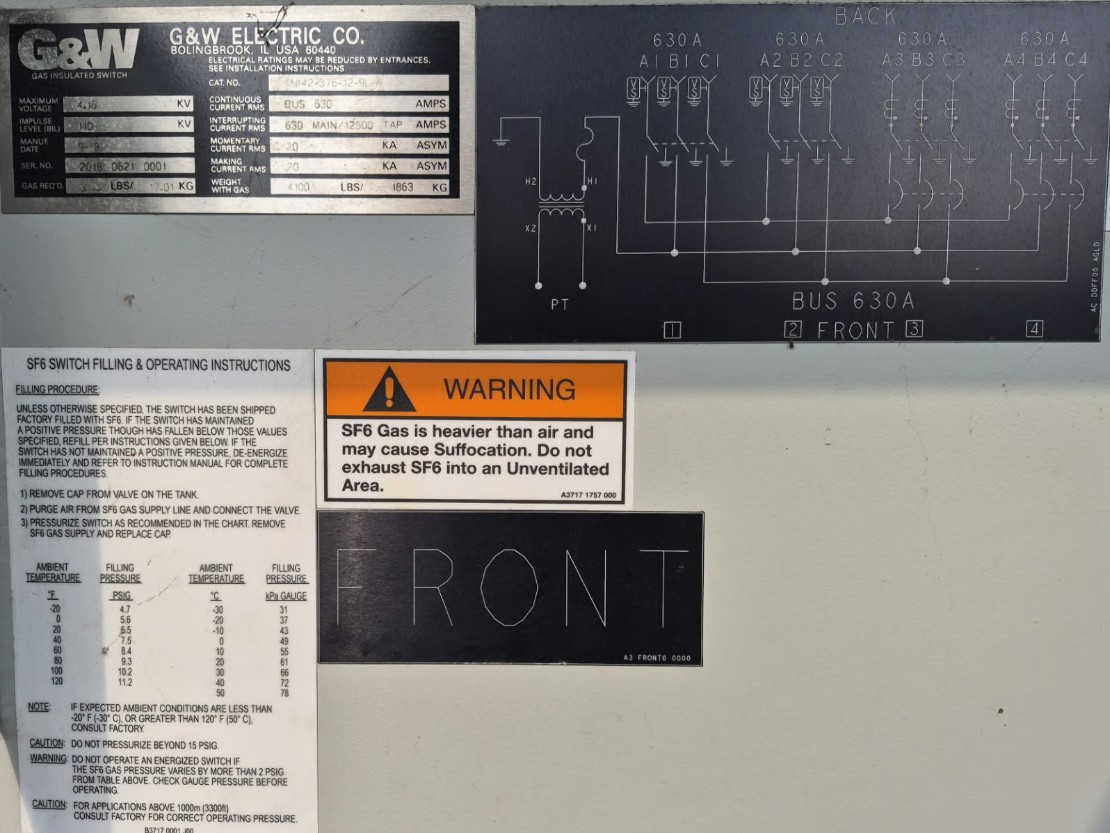 630 Amp, G & W #Triad-Series-2, SF6 Gas Insulated Switchgear, 4160 Volts, 4-way gas switch, SEL-751 relay - Image 3