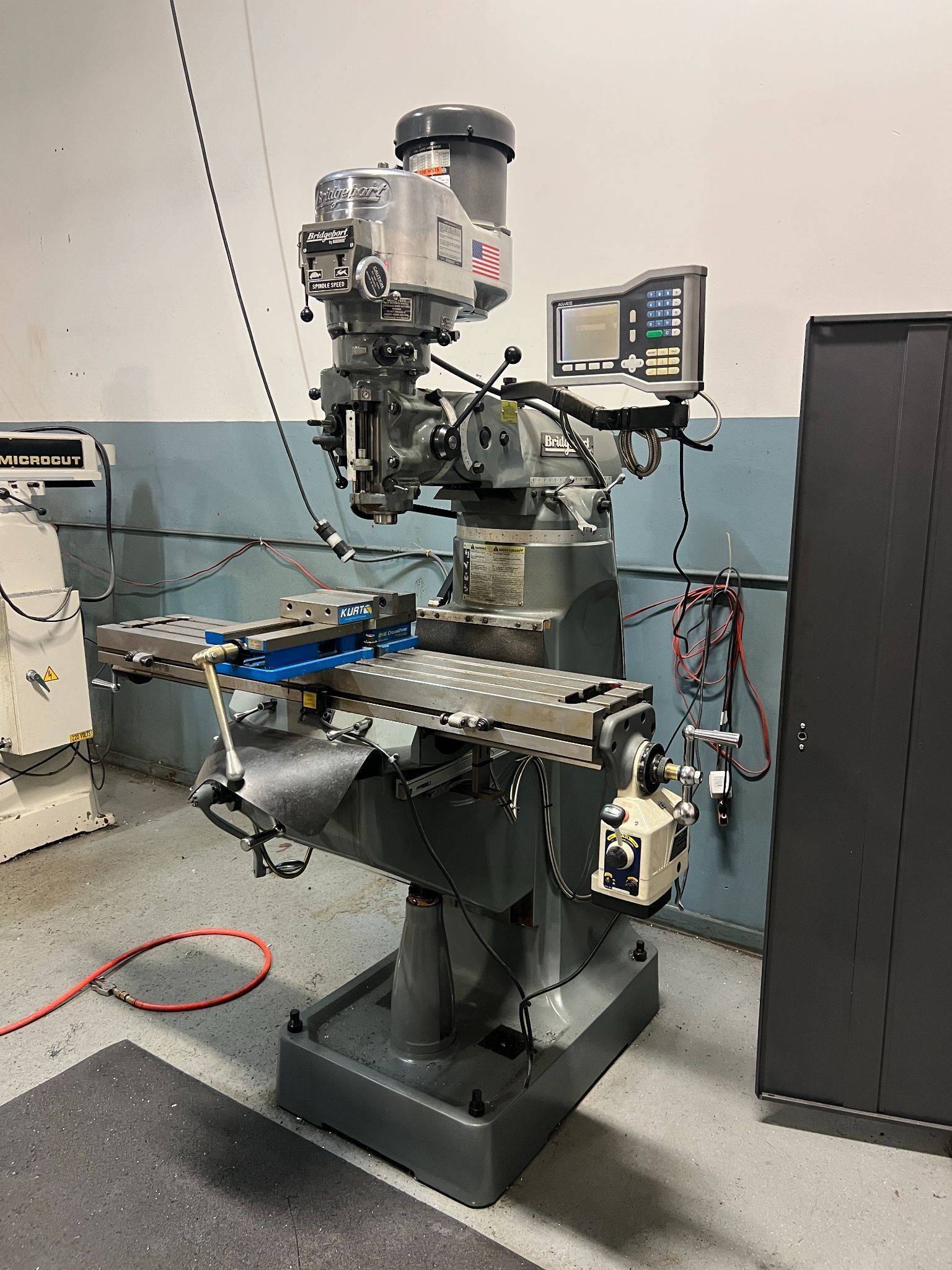 Bridgeport, vertical mill, 9" x49" table, 2 HP, 2-Axis Acu-Rite digital read out, variable speed, power - Image 1