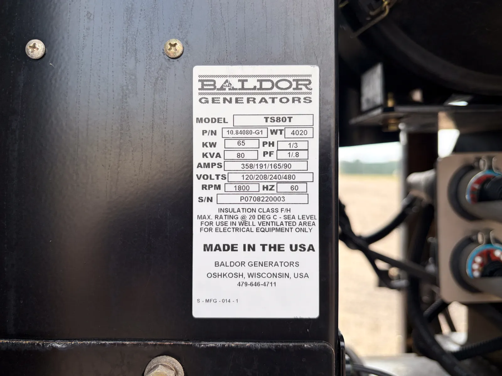 65 KW Baldor #TS80T, diesel generator set, trailer/SAE enclosure, voltage selector switch, John Deere engine - Image 5