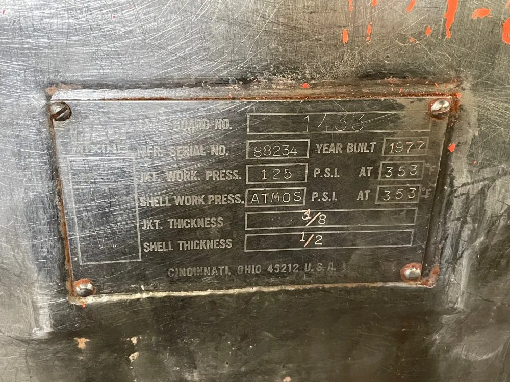J.h. Day Mixing, Double Arm Mixer, 304 Stainless Steel, 150/225 Gallon Capacity, 125 PSI @ 353&deg;F Jacketed - Image 3