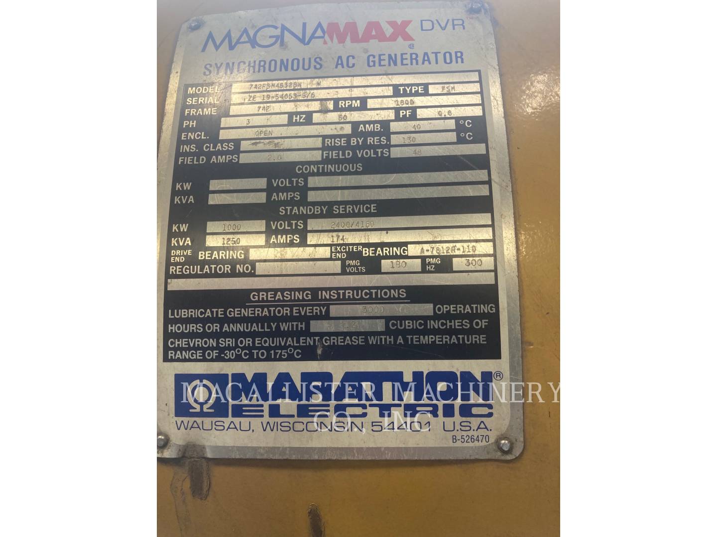 1000 KW Marathon 742FSM4532BW, Diesel, 1800 RPM, 4160V, 1995 - Image 6