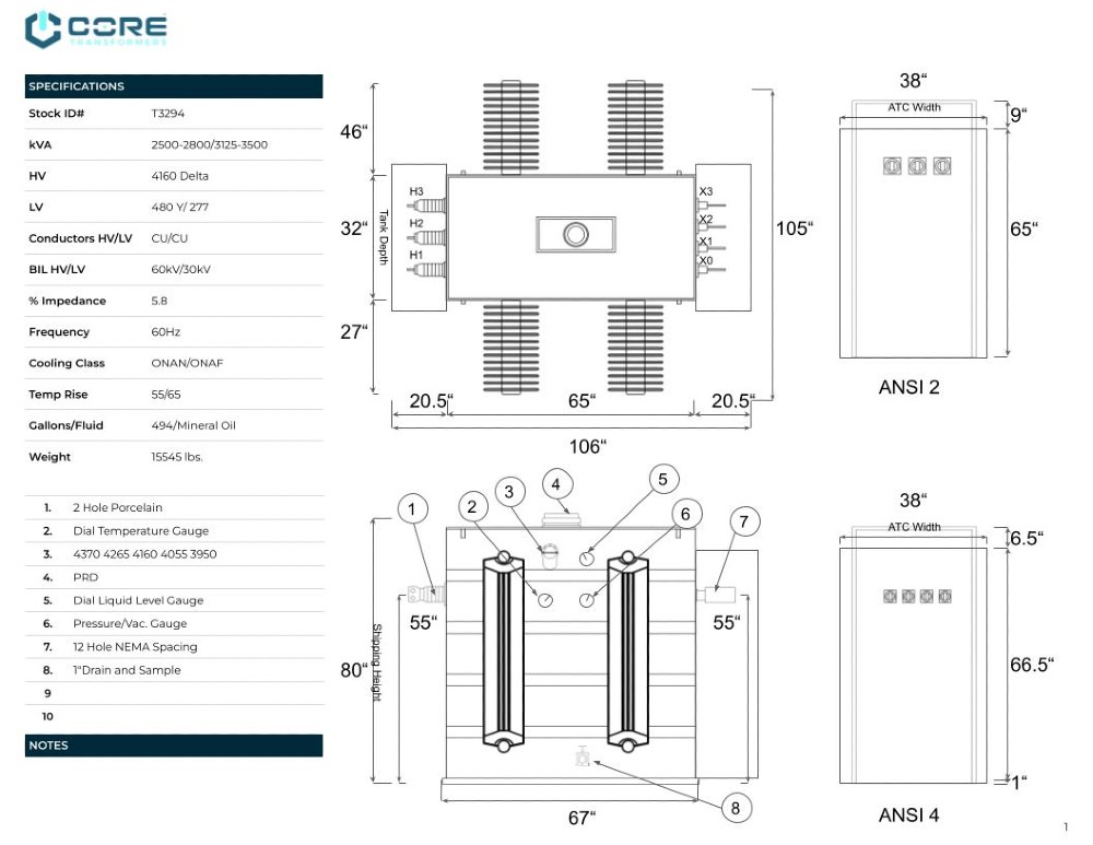 2500/2800/3125/3500 KVA 4160 Delta Primary, 480Y/277 Secondary, SUB, Recon(shipment available in 10 days) - Image 1