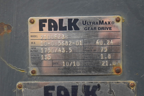 75 HP @ 44 RPM, Falk #2100FZ3B, Gear Drive w/ 75 HP Weg Motor, 40.24 :1 ratio, 1.8 service factor - Image 9