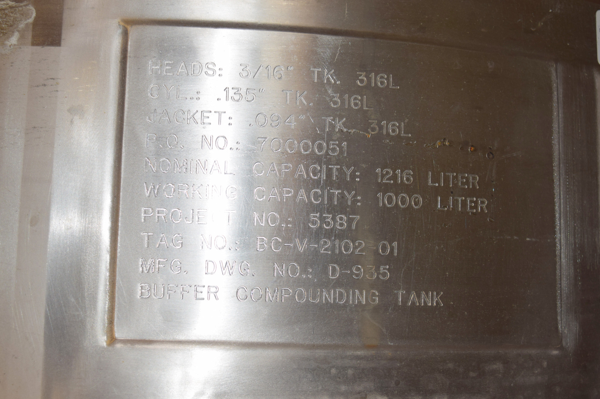321 gallon Lee Industries #1000LU, Stainless Steel jacketed tank, 50 psi @ 302&deg;F internal, 100 psi jacket - Image 8