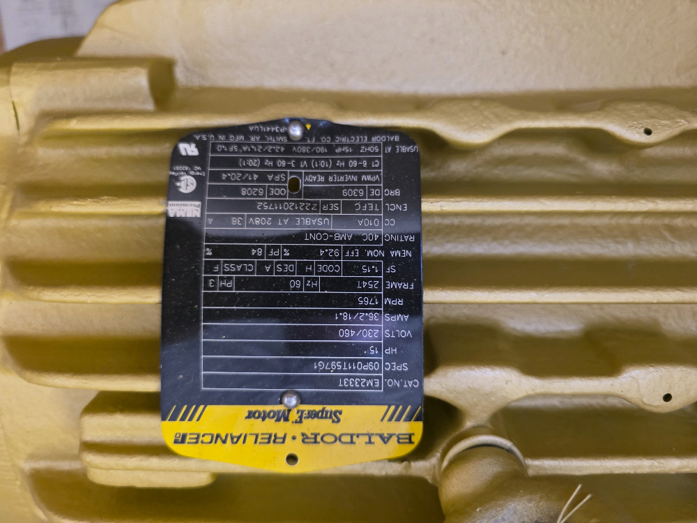 15 HP 1765 RPM Baldor #EM2333T, Frame 254T, TEFC, 230/460 Volts, 3 phase, AC Induction Motor, NEW - Image 3