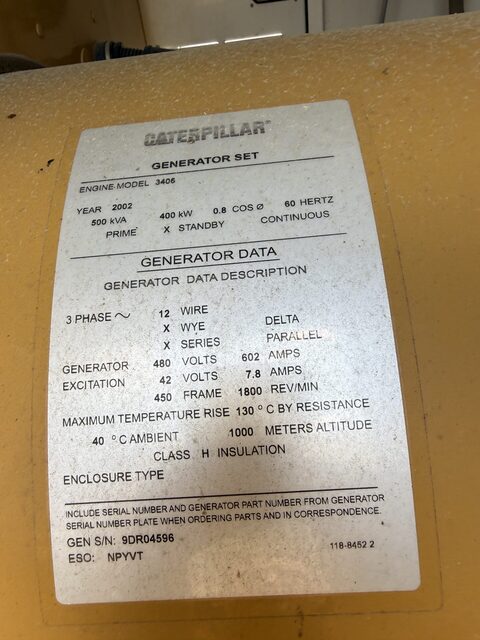 400 KW Caterpillar #3406C, Diesel Generator Set, 1800 RPM, 480 Volt, EMCP 2 control panel, weather enclosure - Image 10
