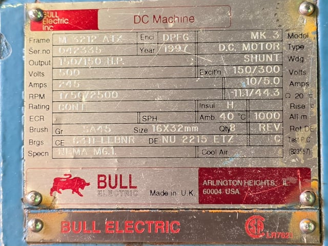 150 HP 1800 RPM Bull, Frame M3212ATZ, Drip-Proof Ball Bearing, 500 VA, 300/150 VF - Image 3
