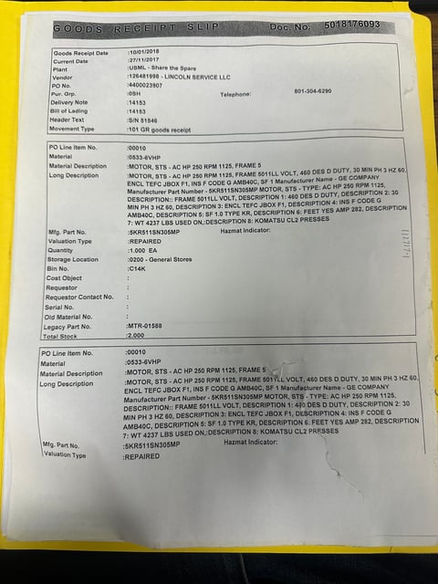 250 HP 1125 RPM General Electric, Frame 5011LL, TEFC BB, 460 Volts - Image 7