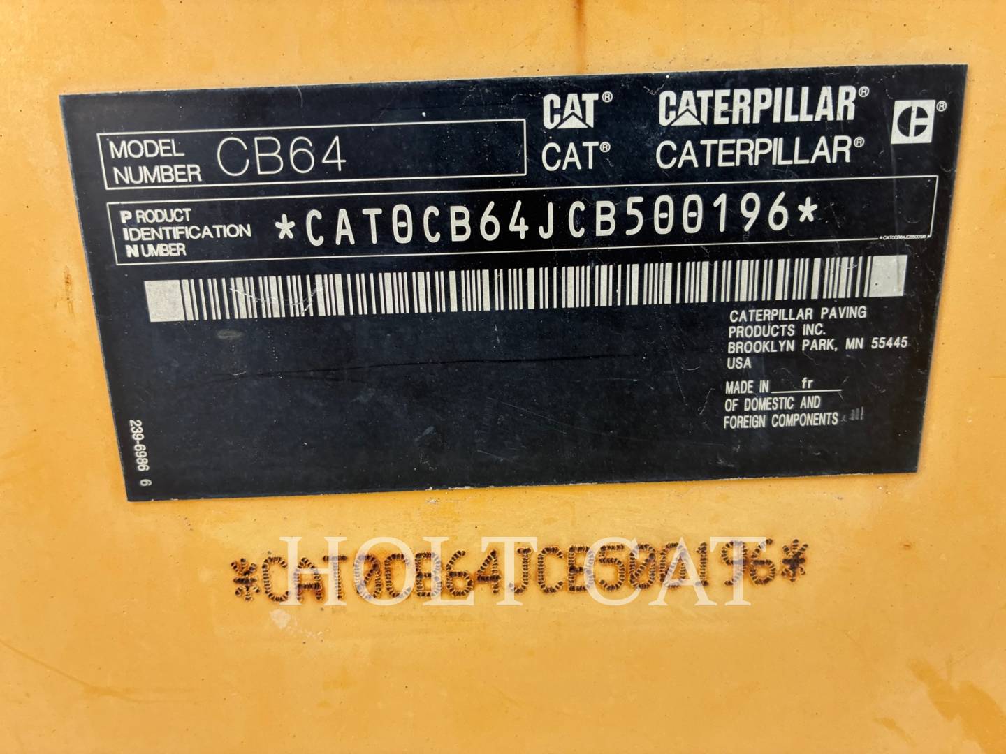 Caterpillar CB64, 9239 hours, S/N: CB500196, 2014 - Image 6