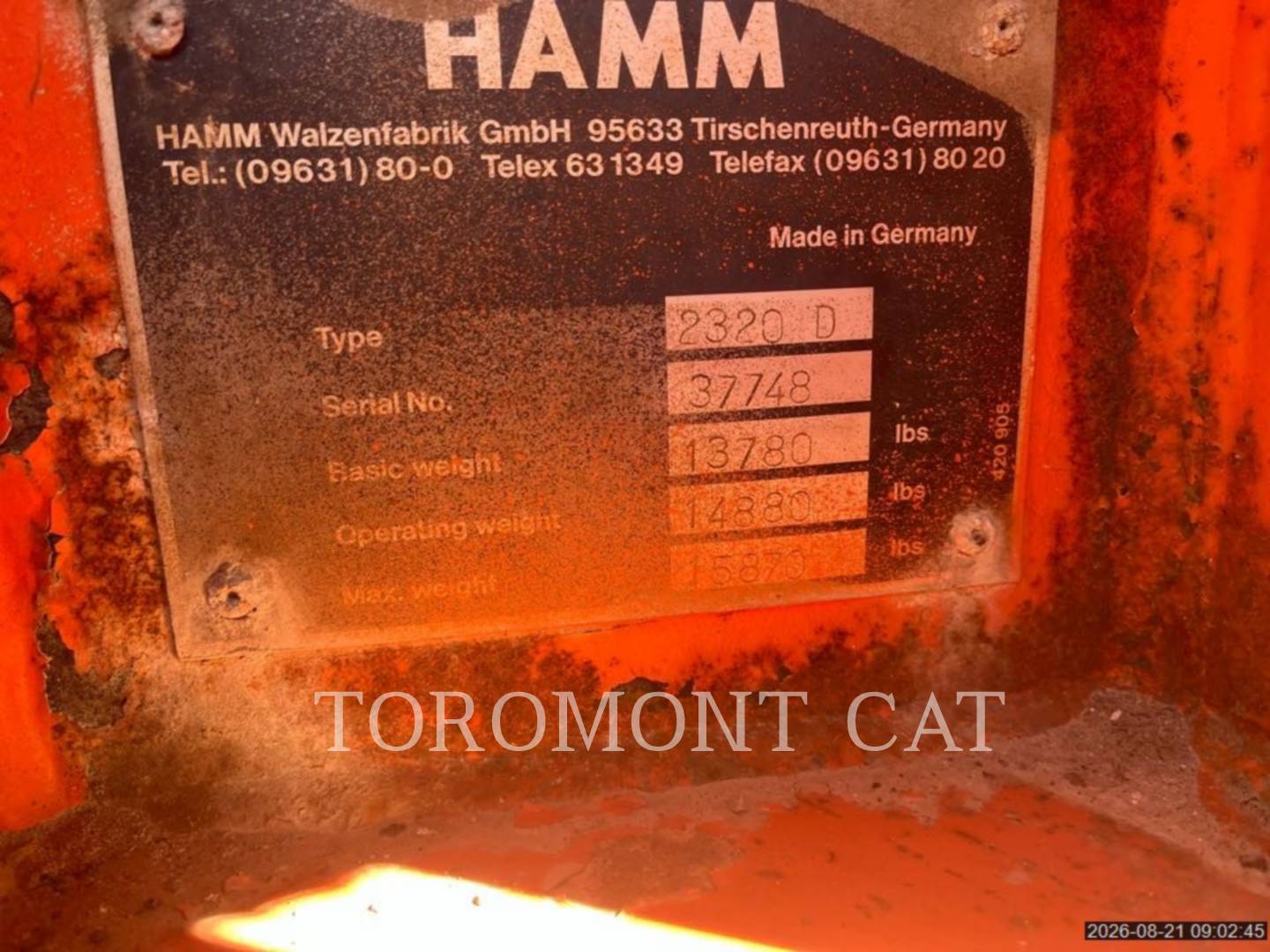 Hamm 2320D, Compactor, 5905 hours, S/N: 37748, 1994 - Image 6