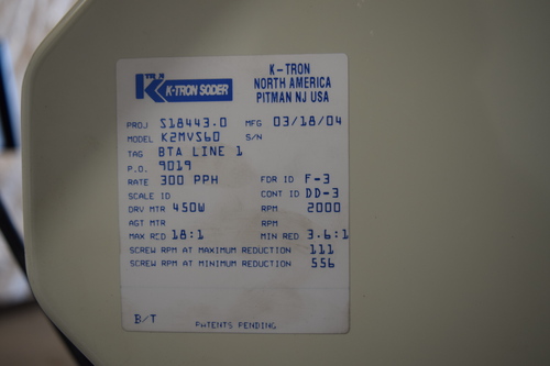 K-Tron Soder #K2MVS60, Hurricane Single Screw Volumetric Feeder, Hurricane un-loader & (2) K-Tron - Image 8