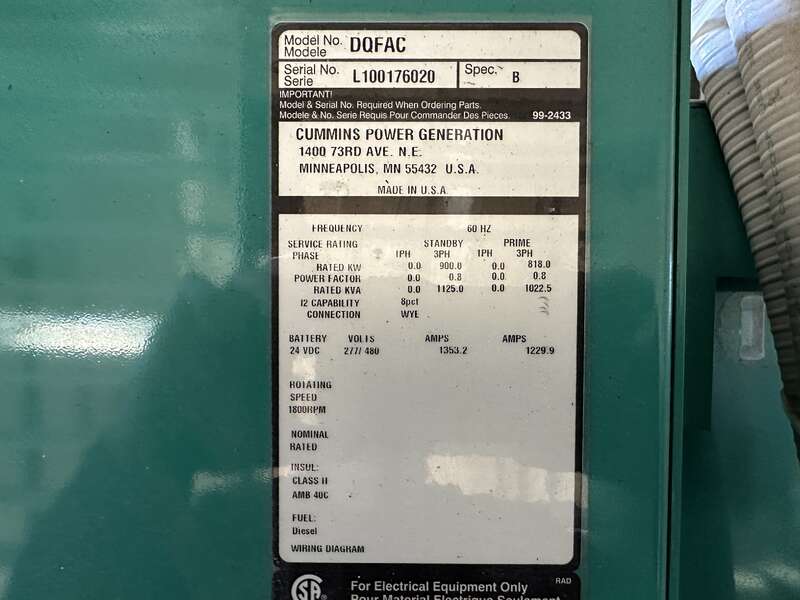 900 KW Cummins #DQFAC, diesel generator set, 277/480 Volts, 1490 HP @ 1800 RPM, QST30-G5 NR2 engine, 502 - Image 10