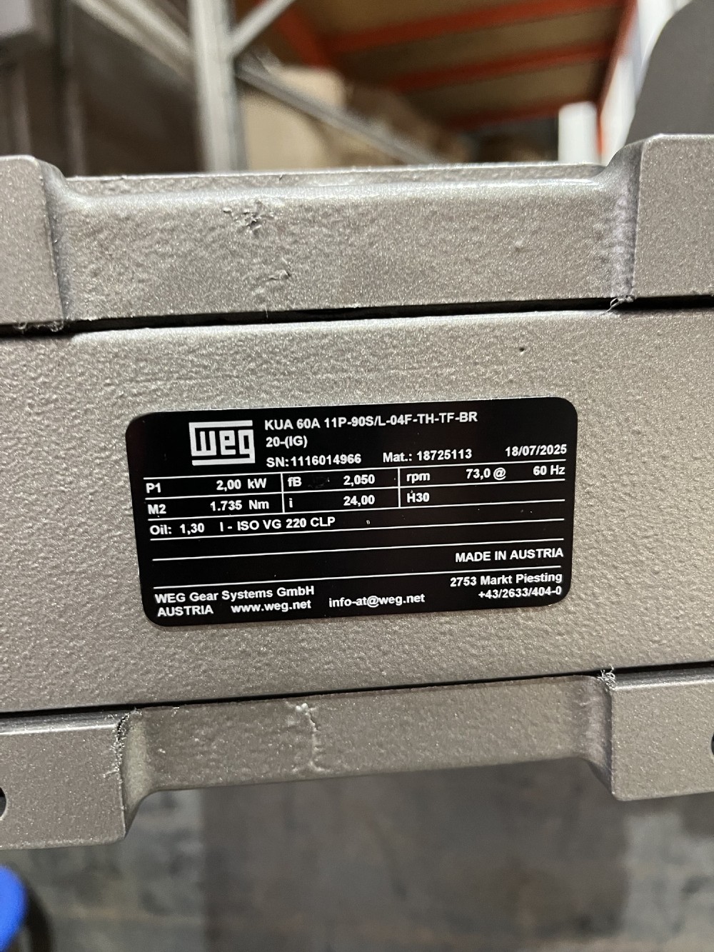 2 KW HP 1800 RPM Watt Drive KUA60 gearbox + WEG 0.55 KW 460 Volts, 90S/L TEFC 3Ph 60Hz (+/- 0.75HP) - Image 4
