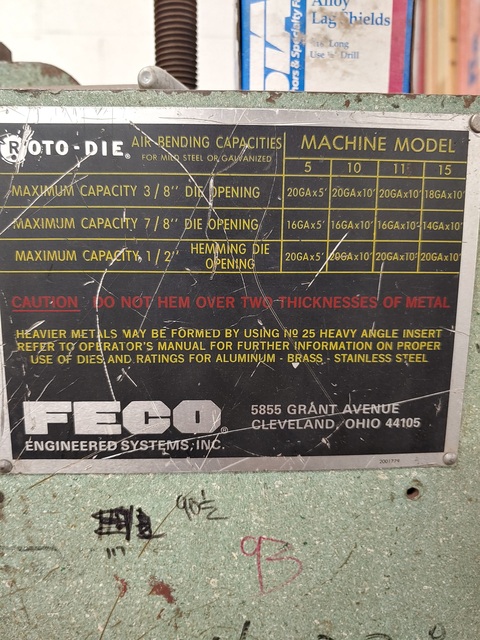 Roto-Die #15, Hydraulic Press Brake, 10' overall length, 3" stroke, 15 HP, (3) extra top dies, (8) front & - Image 2