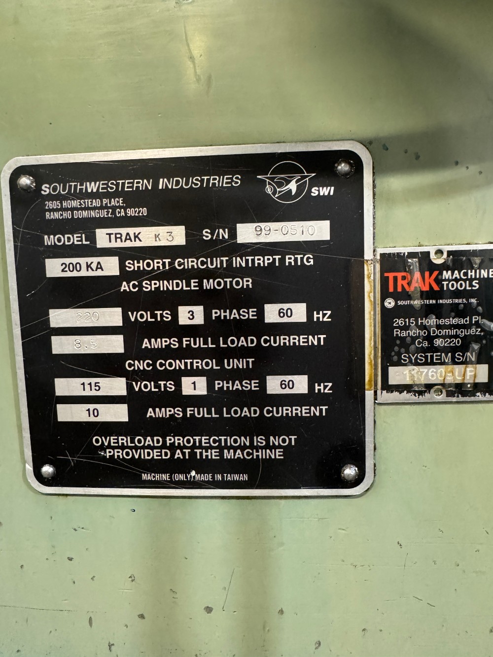 Southwestern Industries #Trak-K3, CNC Vertical Mill, 32" X, 16" Y, 10" x15" tbl., 3 HP, 60-4200 RPM, KMX - Image 8