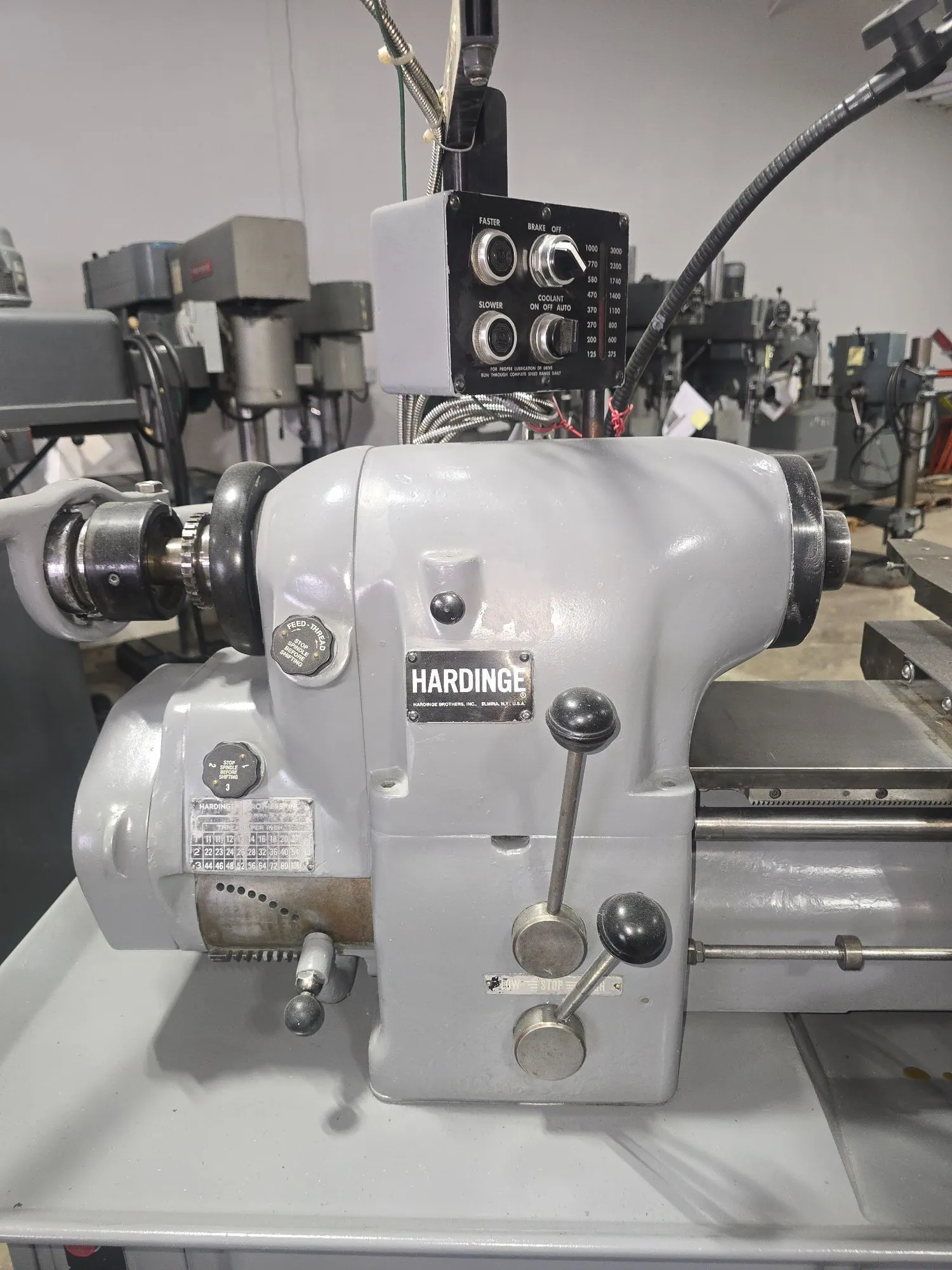 Hardinge #HLV-H, Wide Bed Tool Room Lathe, 11" Swing, 2-Axis digital read out, 4" 3-Jaw Chuck, Quick Change - Image 6