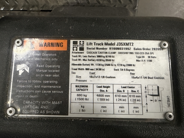 1500 lb. Hyster #J35XMT2, Electric Forklift - Image 2