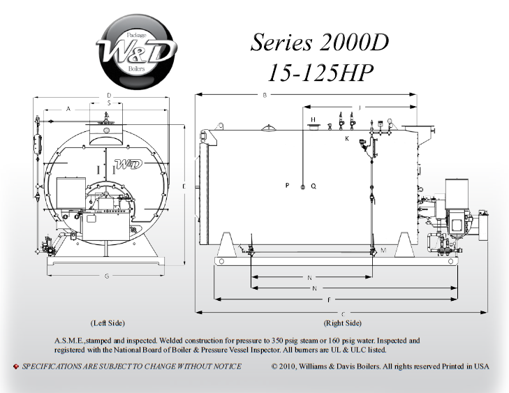 50 HP Williams & Davis, 2-Pass, dry-back design steam boiler, new - Image 2