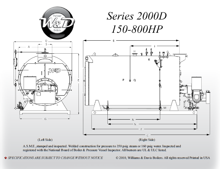 150 HP Williams & Davis, 2-Pass, dry-back design steam boiler, new - Image 1