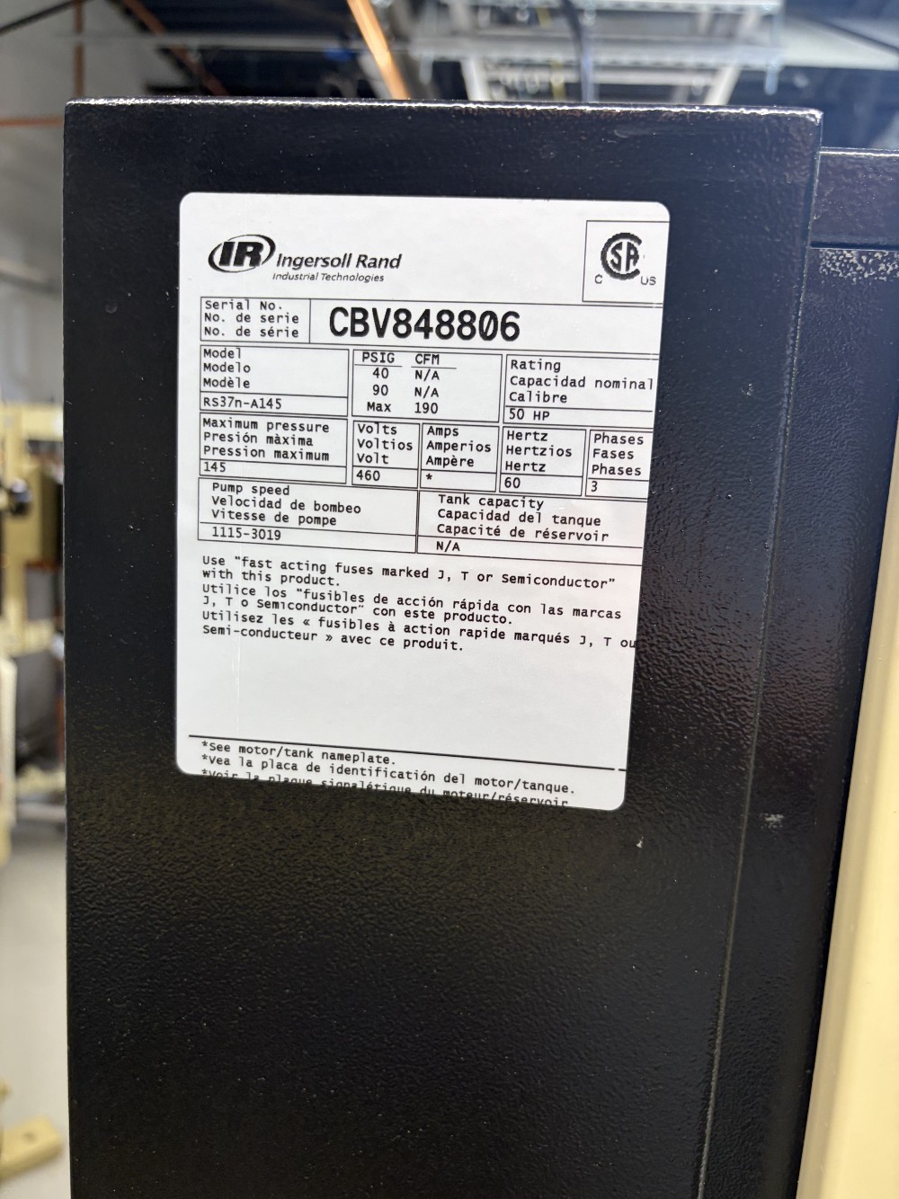 190 cfm, 145 psi, Ingersoll-Rand #RS-37n-A145, Air Compressor, 50 HP - Image 4