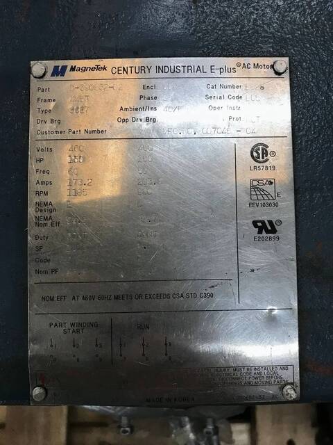150 HP 1185 RPM Magnetek #D-390832-02, Century Industrial E-Plus electric motor, Frame 445T, 460 Volts, 173.2 - Image 9