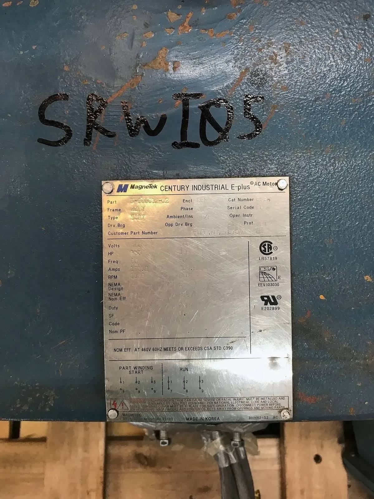 150 HP 1185 RPM Magnetek #D-390832-02, Century Industrial E-Plus electric motor, Frame 445T, 460 Volts, 173.2 - Image 10