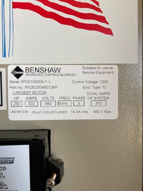 Benshaw #RX2E25048012KP, screw compressor motor starter, 250 HP, 480 Volts, 302 amps, 60 Hz., 3 phase, 120 - Image 6