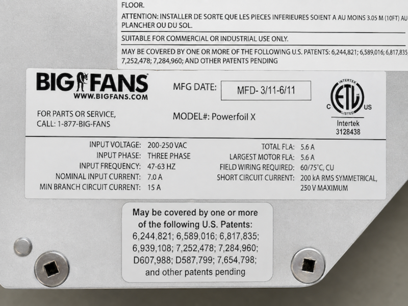 Big Ass #Powerfoil-X, HVLS Ceiling Fan, 18' diameter, 1 HP, 47 RPM, 2011 (2 available) - Image 5