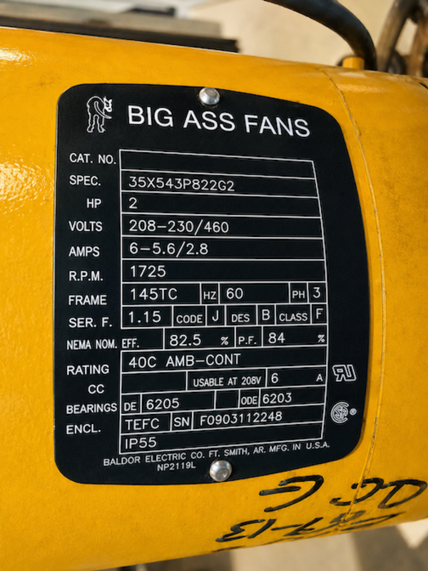 Big Ass #Powerfoil-X, HVLS Ceiling Fan, 20' diameter, 2 HP, 46 RPM, 2011 (2 available) - Image 5
