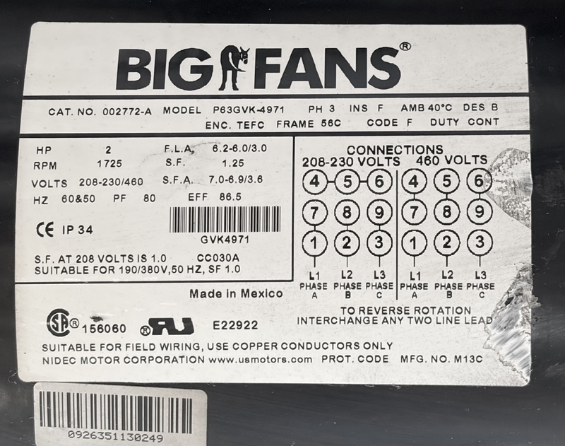 Big Ass #Powerfoil-X2.0, HVLS Ceiling Fan, 24' diameter, 2 HP, 55 RPM, 2014 (3 available) - Image 3