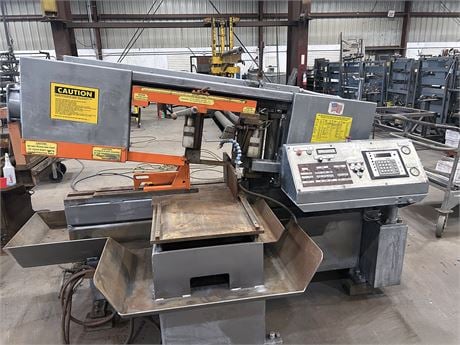 Hem #H120A, automatic horizontal band saw, 7.5 HP, hydraulic shuttle bar feed w/ clamping vises, 10' roller - Image 1