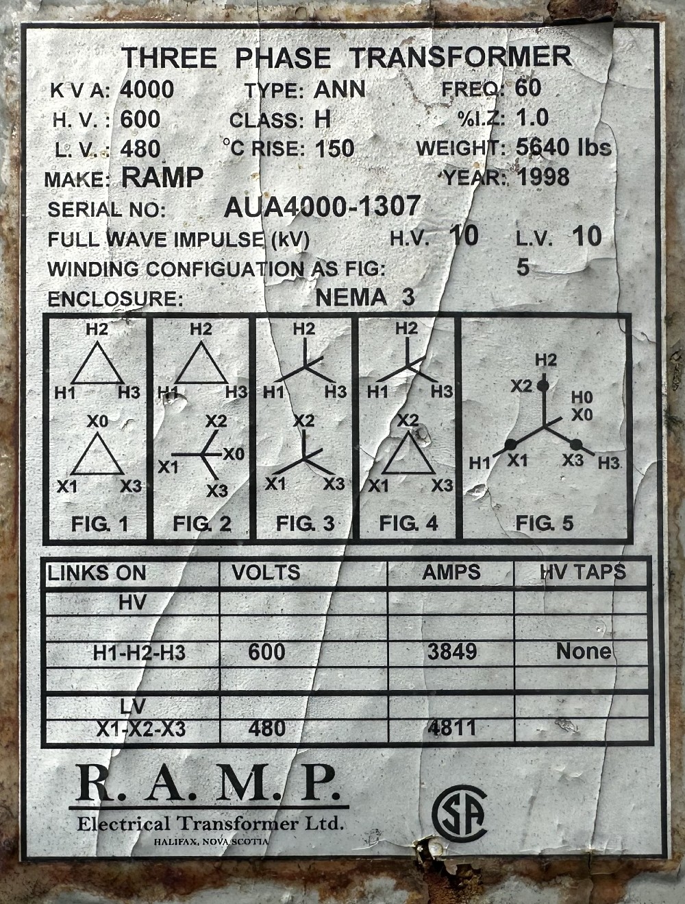 RAMP Electrical X-FMR, Ltd., 3-Phase Autotransformer, 4000 kVA, 600Y to 480Y, Full-Wave Impulse, CSA, 60 Hz - Image 1